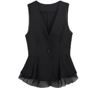 Chaqueta de Traje sin Mangas para Mujer Chaleco Corto de Gasa con Cuello en V Color sólido Chaleco Casual sin Mangas Chaleco de Traje Corto de Gasa (Negro,XL)
