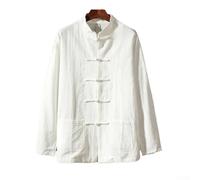 Chaqueta de traje Tang para hombre, camisa tradicional china, abrigo de manga larga con cuello alto y botones, uniforme casual de artes marciales para práctica de Kung Fu, Tai Chi (XL, blanco)