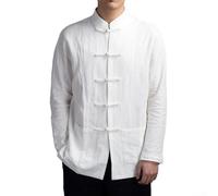 Chaqueta de traje Tang para hombre, de lino, algodón, cuello mandarina, abrigo de manga larga, camiseta de tai chi, uniforme tradicional de artes marciales chinas, estilo Hanfu, estilo casual, soporte
