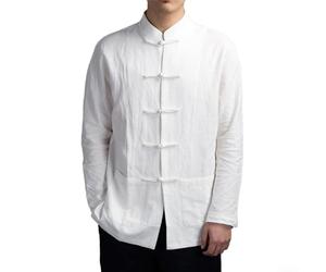 Chaqueta de traje Tang para hombre, de lino, algodón, cuello mandarina, abrigo de manga larga, camiseta de tai chi, uniforme tradicional de artes marciales chinas, estilo Hanfu, estilo casual, soporte