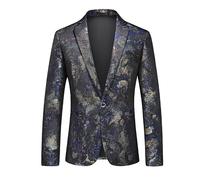 Chaqueta De Traje Tipo Blazer Floral Para Hombre, Blazer Jacquard De Lujo Con Flores, Chaqueta Deportiva Ajustada De Un Botón, Chaqueta De Esmoquin Para Invitados A Bodas, Fiestas Y Cenas, Azul Mar