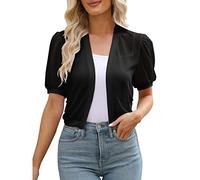 Chaqueta de verano ligera cárdigan de punto para mujer, largo bolero, mangas abullonadas, frente abierto, cárdigan de verano, cárdigan transparente, joyería magnética, anillo suelto, sudadera mullida,