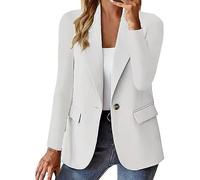 Chaqueta de verano para mujer, estilo casual, con solapa, botones, color liso, con forro para oficina, trabajo, blanco, L
