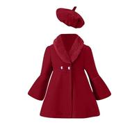 Chaqueta de vestir para niñas, gabardina con solapa y cuello peludo, abrigo de guisantes de invierno con gorro de borla para niñas de 1 a 6 años, rosso, 4-5 años