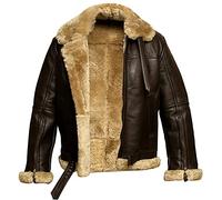 Chaqueta de vuelo RAF para hombres Aviador de cuero B3, con piel de oveja auténtica, chaqueta bomber de shearling genuino, invierno WW2 - Negro y marrón, marrón, M