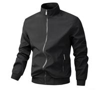 Chaqueta delgada sólida para hombre, cuello alto, ropa de trabajo diario al aire libre, ropa de abrigo casual, primavera, otoño, abrigo de manga larga, negro, talla L (XL negro)