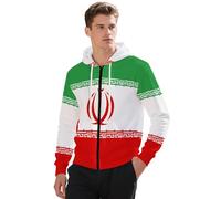 Chaqueta Deportiva Casual Hombre Irán Estampado Bandera Capucha Cremallera Sudadera Chaqueta Deportiva Adolescente Cómoda Holgada Ropa Deportiva Niño con Bolsillos Multifunción Y Capucha
