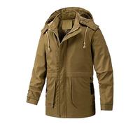 Chaqueta deportiva de invierno e invierno con cinturón y cremallera de color marrón liso con bolsillo lateral grueso chaqueta lluvia viento, Cachi-b, XL