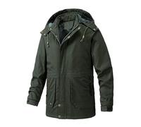Chaqueta deportiva de invierno e invierno con cinturón y cremallera de color marrón liso con bolsillo lateral grueso chaqueta lluvia viento, Verde-b, XL