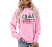Chaqueta Deportiva Mujer,Jerseys navideños niña,Christmas Mom Sweatshirts Women Tree Tops Glisten and Children Listen To Christmas Tree Graphic Pullover Tops Polainas Caballo (Pink, M)