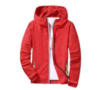 Chaqueta deportiva para hombre, ligera, fina, sudadera con capucha, monocolor, cortavientos, chaqueta bomber, tallas grandes, chaqueta de verano para exterior, chaqueta de entretiempo cómoda, O rojo