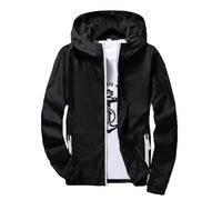 Chaqueta deportiva para hombre, ligera, fina, sudadera con capucha, monocolor, cortavientos, chaqueta bomber, tallas grandes, chaqueta de verano para exterior, chaqueta de entretiempo cómoda, O negro