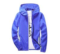 Chaqueta deportiva para hombre, ligera, fina, sudadera con capucha, monocolor, cortavientos, chaqueta bomber, tallas grandes, chaqueta de verano para exterior, chaqueta de entretiempo cómoda, O blue1