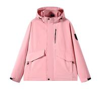 Chaqueta deportiva para mujer, con capucha, impermeable, talla grande, a prueba de viento, manga larga, capa Softshell chándal senderismo abrigo encerado, ropa de lluvia, rosa, L