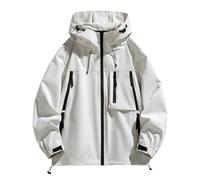 Chaqueta escocesa con letras para hombre, otoño e invierno, cuello alto, cremallera, informal, color liso, ajuste regular, manga larga, con bolsillos de chaqueta roja, Color blanco., XXXL