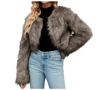 Chaqueta escocesa roja de invierno, informal, de gran tamaño, con solapa, cálida y peluda, abrigo de lana cocida, gris-B, XXL