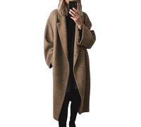 Chaqueta Esqui Mujer Abrigo de lana cruzado de invierno para mujer, gabardina larga con solapa con muesca y manga larga Chaquetas Para Mujer Abrigo De Pluma Mujer Corto (Brown, L)