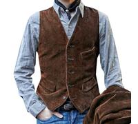 Chaqueta genérica Hombre Inglés Hombre Corduroy Suit Chaleco Slim Fit V cuello Down Waistcoat Western Cowboy Sleeveless Jackets Wedding Chaqueta Cuero Hombre Negro Caro, marrón, XXL