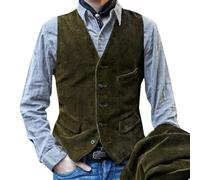Chaqueta genérica Hombre Inglés Hombre Corduroy Suit Chaleco Slim Fit V cuello Down Waistcoat Western Cowboy Sleeveless Jackets Wedding Chaqueta Cuero Hombre Negro Caro, verde, XXXL