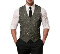 Chaqueta genérica para hombre, chaqueta de discoteca con purpurina metálica, chaqueta de noche sin mangas o larga ropa de noche de moda para fiestas de carnaval, chaleco con lentejuelas, chaleco