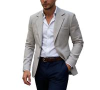 Chaqueta genérica para hombre, de media temporada, estilo elegante, informal, con cuello abatido, cierre de botones, tejido de waffle texturizado, manga larga, para primavera y otoño, gris, L