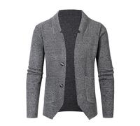 Chaqueta genérica para hombre Otoño Invierno Punto Color Sólido Cuello Traje Manga Larga Manguera Recta Casual, gris, XXXL