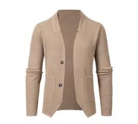 Chaqueta genérica para hombre Otoño Invierno Punto Color Sólido Cuello Traje Manga Larga Manguera Recta Casual, caqui, M