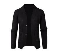 Chaqueta genérica para hombre Otoño Invierno Punto Color Sólido Cuello Traje Manga Larga Manguera Recta Casual, Le Noir, M
