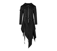 Chaqueta Gótica Hombre - Chaqueta Medieval Hombre Punk Asimétrica Estilo Retro con Cremallera Diagonal Y Capucha Desmontable Diseño Rebelde En Cuero Sintético Envejecido Cazadora para Conciertos