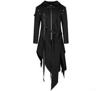 Chaqueta gótica irregular para hombre, disfraz de cosplay steampunk, abrigo con capucha, gabardina vintage de manga larga, ropa de calle, hip hop, moda oscura (XL negro)