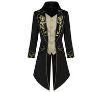 Chaqueta gótica para hombre, abrigo steampunk midi para hombre, moderno, estilo medieval, negro, frac, bordado, corte victoriano, falda de teatro, disfraz de pirata, disfraz de Halloween