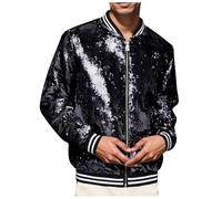 Chaqueta Hombre Casual Cómodo Con Lentejuelas A Rayas, Estilo Carnaval, Comercio Exterior Característica, Perfecta Para Negocios O Deportes, Aspecto Relajado Y Vistoso Con Bolsillos, Le Noir, S