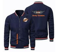 Chaqueta Hombre Clásica al Aire Libre Harl.ey, Prendas de Vestir de Manga Larga con Cremallera, Moda Cálido Abrigos, BéIsbol(Navy,4XL)