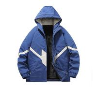 Chaqueta Hombre Invierno Con Capucha Color Block Joven Adulto Corte Relajado Polar Interior Estilo Casual Moda Para Invierno Cómodo Y Cálido Abrigo Colorido, azul, 3XL