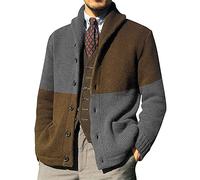 Chaqueta Hombre Solapa Empalme Color Juego Prendas Punto Abotonada Manga Larga Suelta Cárdigan Transpirable Cómoda Chaqueta Transición B-Grey XXL