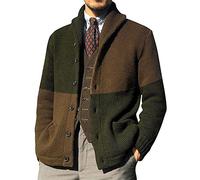 Chaqueta Hombre Solapa Empalme Color Juego Prendas Punto Abotonada Manga Larga Suelta Cárdigan Transpirable Cómoda Chaqueta Transición C-Army Green XXL