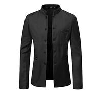 Chaqueta Hombres Manga Larga Cálida Chaqueta/Slim Fit Trajes Hombres con Capucha/Cuello Alto Vintage Estilo Chino Chaqueta Hombres Simplicidad Casual Color Sólido Chaqueta Hombres