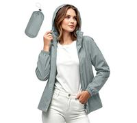 Chaqueta impermeable ligera con capucha para mujer, modelo plegable, Gris ceniza, M