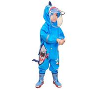 Chaqueta impermeable ligera con capucha para niños y niñas, estampado de dinosaurios, protección contra lluvia y viento, adecuada para actividades al aire libre de 1 a 6 años (Blue, 6-8 Years)