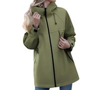 Chaqueta impermeable ligera cortavientos con capucha, impermeable plegable con bolsillos para mujer, Verde tirando a negro, 4XL