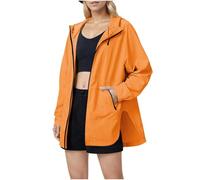 Chaqueta impermeable ligera para mujer, abrigo con capucha resistente al viento, abertura lateral, para senderismo, caminar, impermeable, para mujer, bolsillos, abrigo suelto transpirable, manga larga