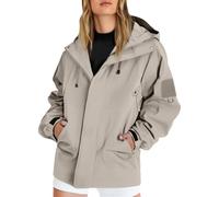 Chaqueta impermeable ligera para mujer, impermeable, con capucha, transpirable, con cremallera, softshell y bolsillos para primavera, otoño e invierno, blanco, 3XL