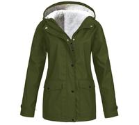 Chaqueta Impermeable Mujer Color Sólido con Capucha - Parka Impermeable Mujer De Cremallera Deportiva Montaña Ligera Chubasqueros Slim Fit Chic Raincoat con Bolsillo Verde del ejército L