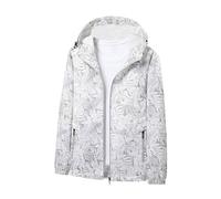 Chaqueta impermeable para correr para mujer, chaqueta ligera e impermeable para mujer, talla grande, chaqueta de festival, chaqueta impermeable larga, chaqueta cortavientos, talla 16, blanco, XL