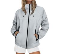 Chaqueta impermeable para mujer, ajuste holgado, impermeable, ligera, para senderismo, cortavientos, con capucha, gabardina, 1A-Light Ashy, XXL