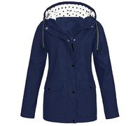 Chaqueta impermeable para mujer con capucha de gran tamaño ligero Abrigo de lluvia impermeable a prueba de viento con bolsillos y cremallera Ropa impermeable Color sólido Rayas Poncho Gabardina,