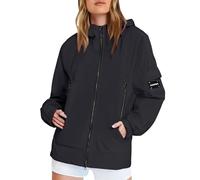 Chaqueta impermeable para mujer genérica con capucha y chaqueta impermeable para mujer ligera con cremallera y bolsillos laterales de moda resistente a la lluvia Anorak Outdoor Escalade Poncho, Negro