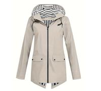 Chaqueta impermeable para mujer, ligera, larga, con capucha, impermeable, para viajes, senderismo, cortavientos, gabardina, beige, XXL