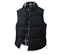 Chaqueta Impermeable Y Cálida Sin Mangas Para Hombre Con Bolsillos, Chaleco De Invierno Con Estampado A Cuadros, Reversible, Para El Trabajo, Pesca, Fotografía, Deportes Al Aire Libre, Color Negro