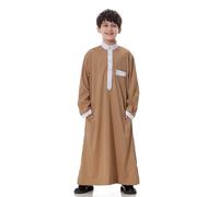 Chaqueta infantil joven árabe tóbe musulmana, caftán de manga larga, túnica de cuello redondo, traje nacional, conjunto de batas bordadas de manga larga para adolescentes abrigo infantil, café, 7-8